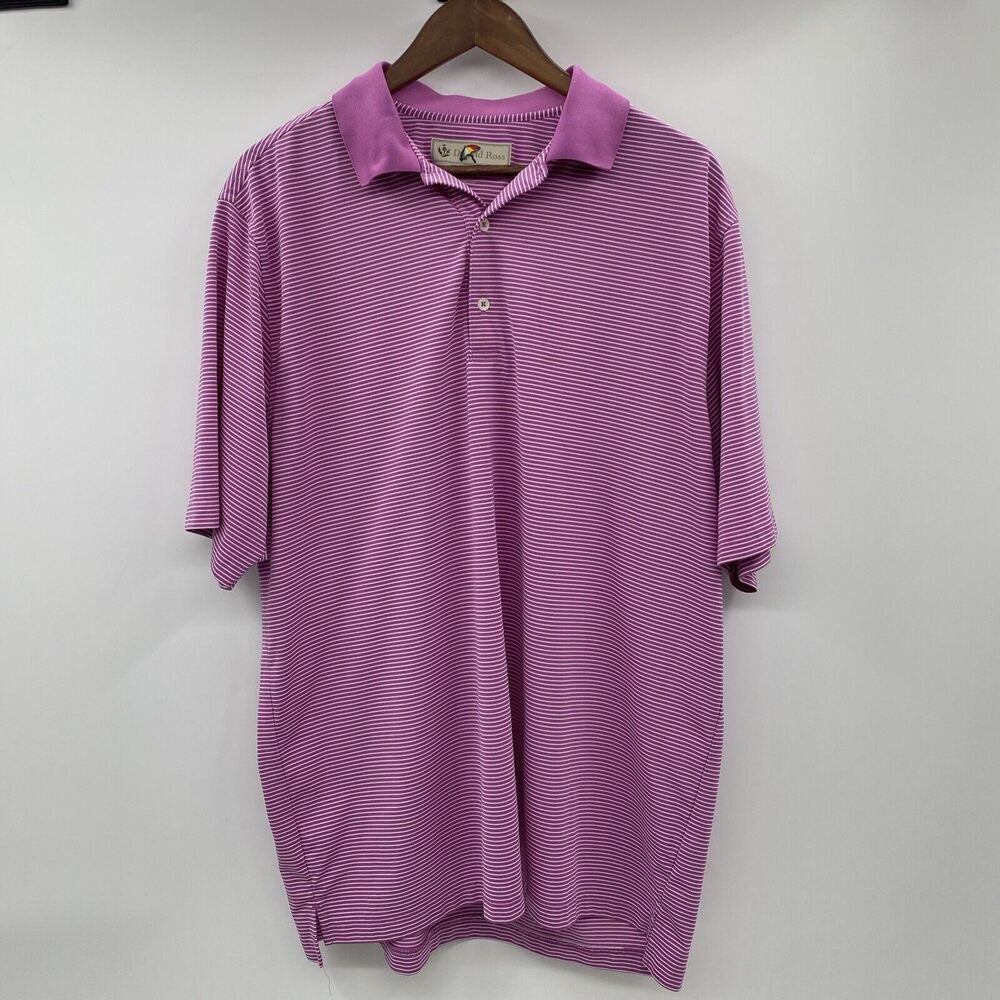 Donald Ross Golf Embroidered Mens Polo Shirt Pink Striped Golf Size Large